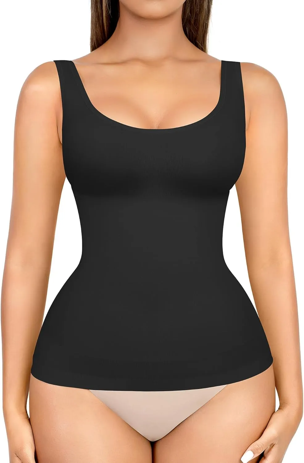 FeelinGirl Tummy Control Shapewear Tank Tops Seamless Compression Tops Slimming Body Shaper Wide Strap Camisole