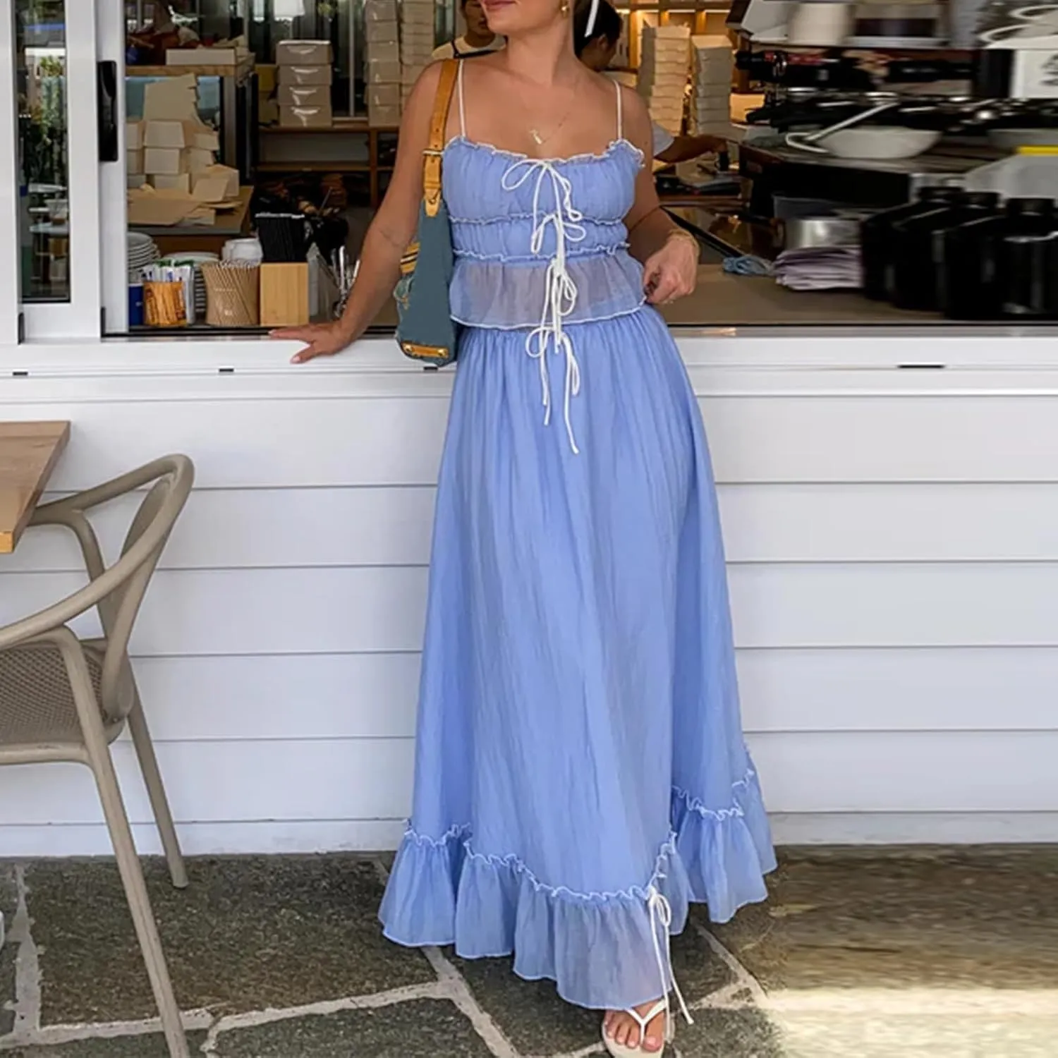 FEORJGP Women Summer 2 Piece Skirt Set Tracksuit Halter Neck Vest Top with Elastic Waist Long Skirt 2Pcs Skirt Sets Beachwear