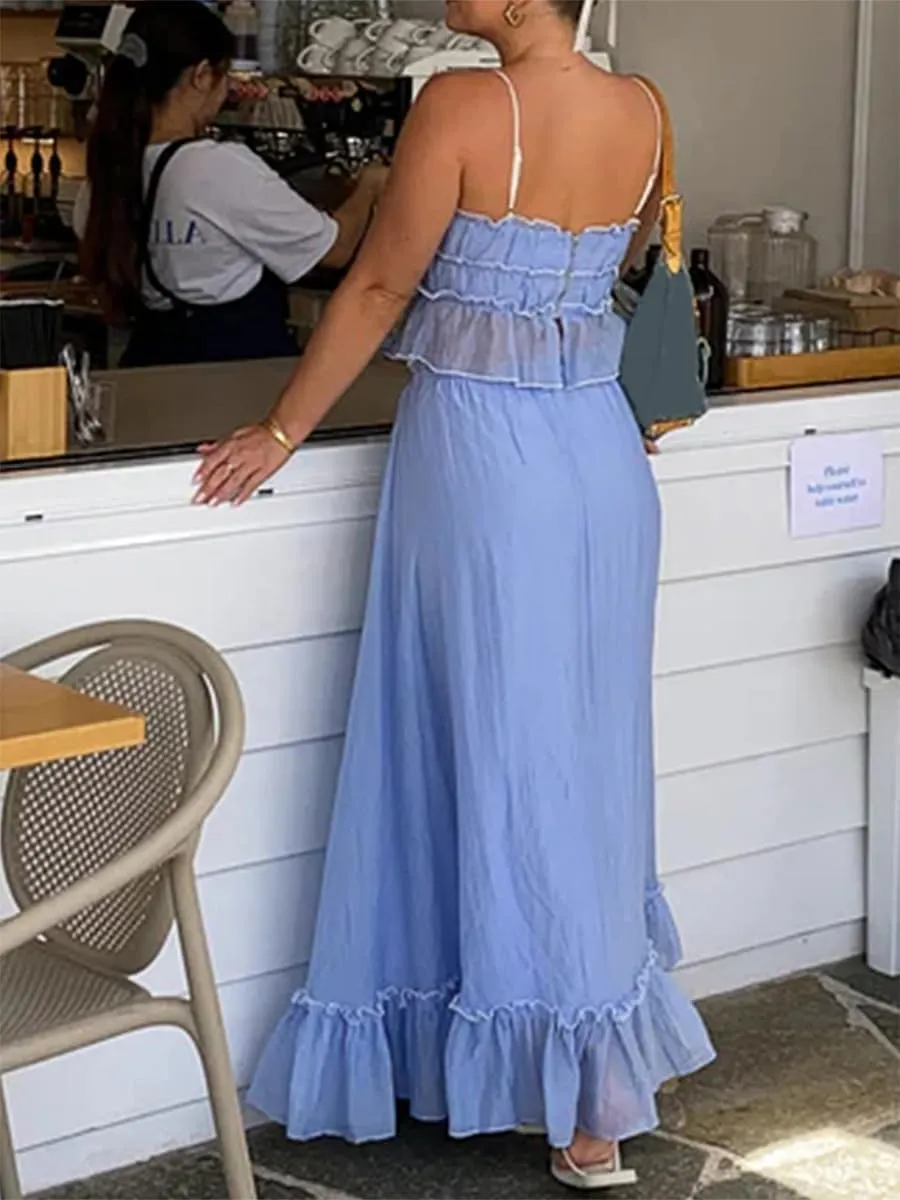 FEORJGP Women Summer 2 Piece Skirt Set Tracksuit Halter Neck Vest Top with Elastic Waist Long Skirt 2Pcs Skirt Sets Beachwear