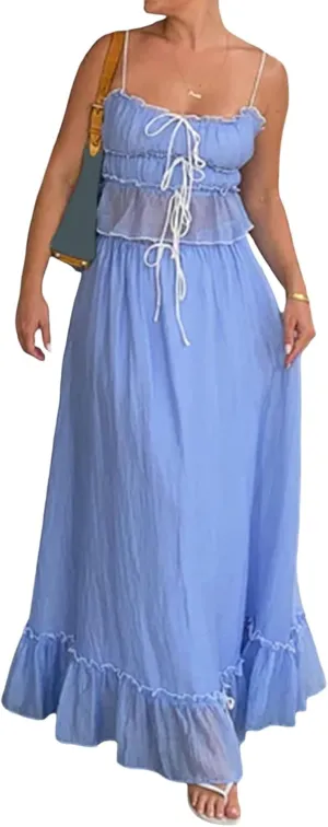 FEORJGP Women Summer 2 Piece Skirt Set Tracksuit Halter Neck Vest Top with Elastic Waist Long Skirt 2Pcs Skirt Sets Beachwear