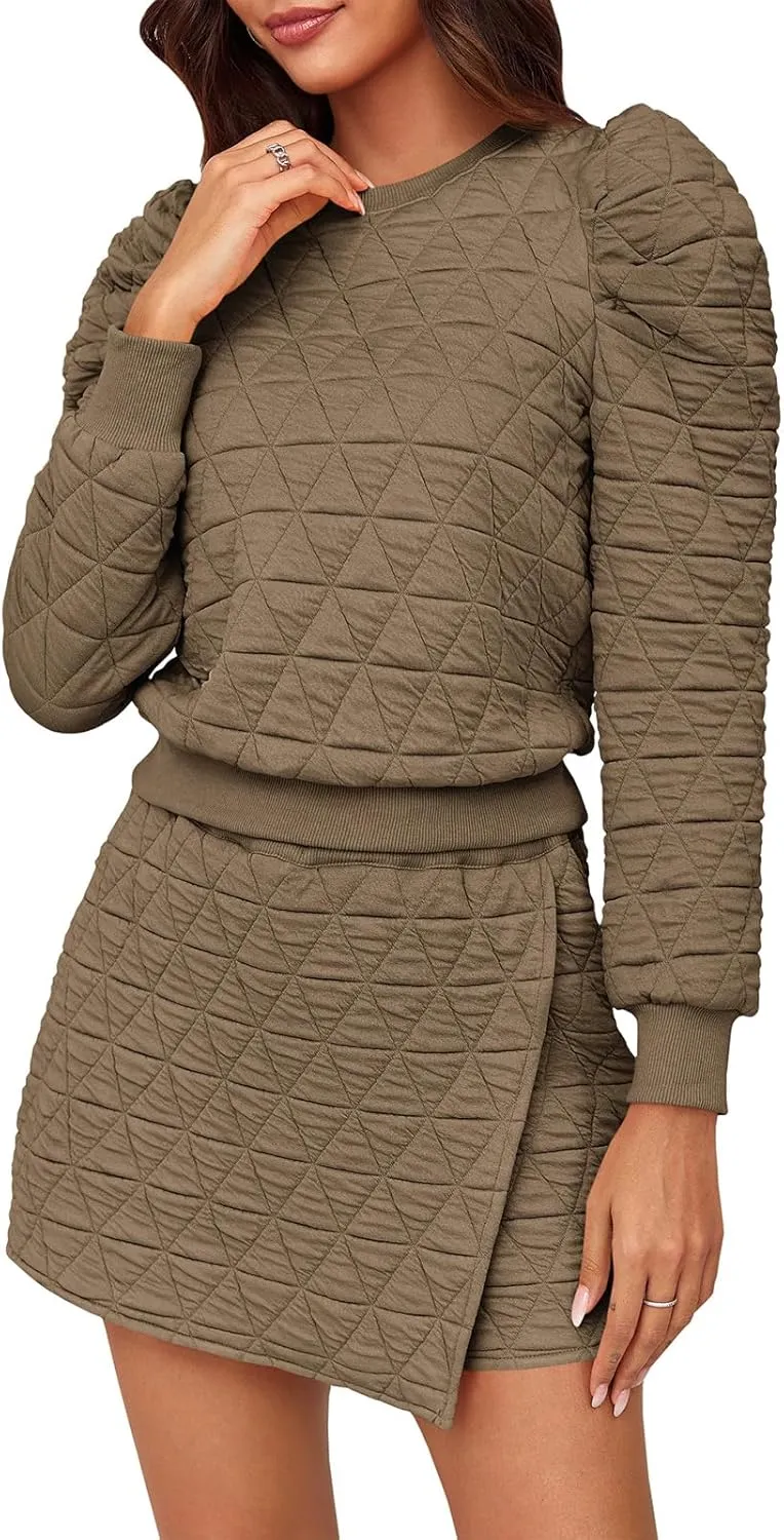 Fisoew Women's 2 Piece Lounge Wear Set Long Sleeve Argyle Sweatshirts and Wrap Skorts Casual Sets