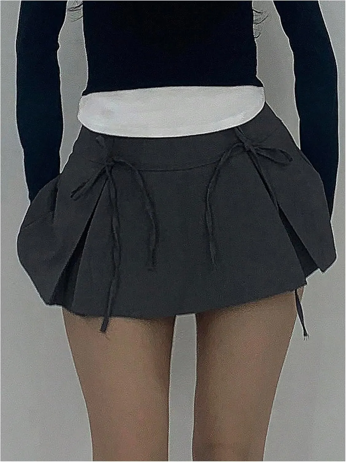 Floerns Women's Bow Pleated A Line Mini Skirt Flared Skirts with Built in Shorts
