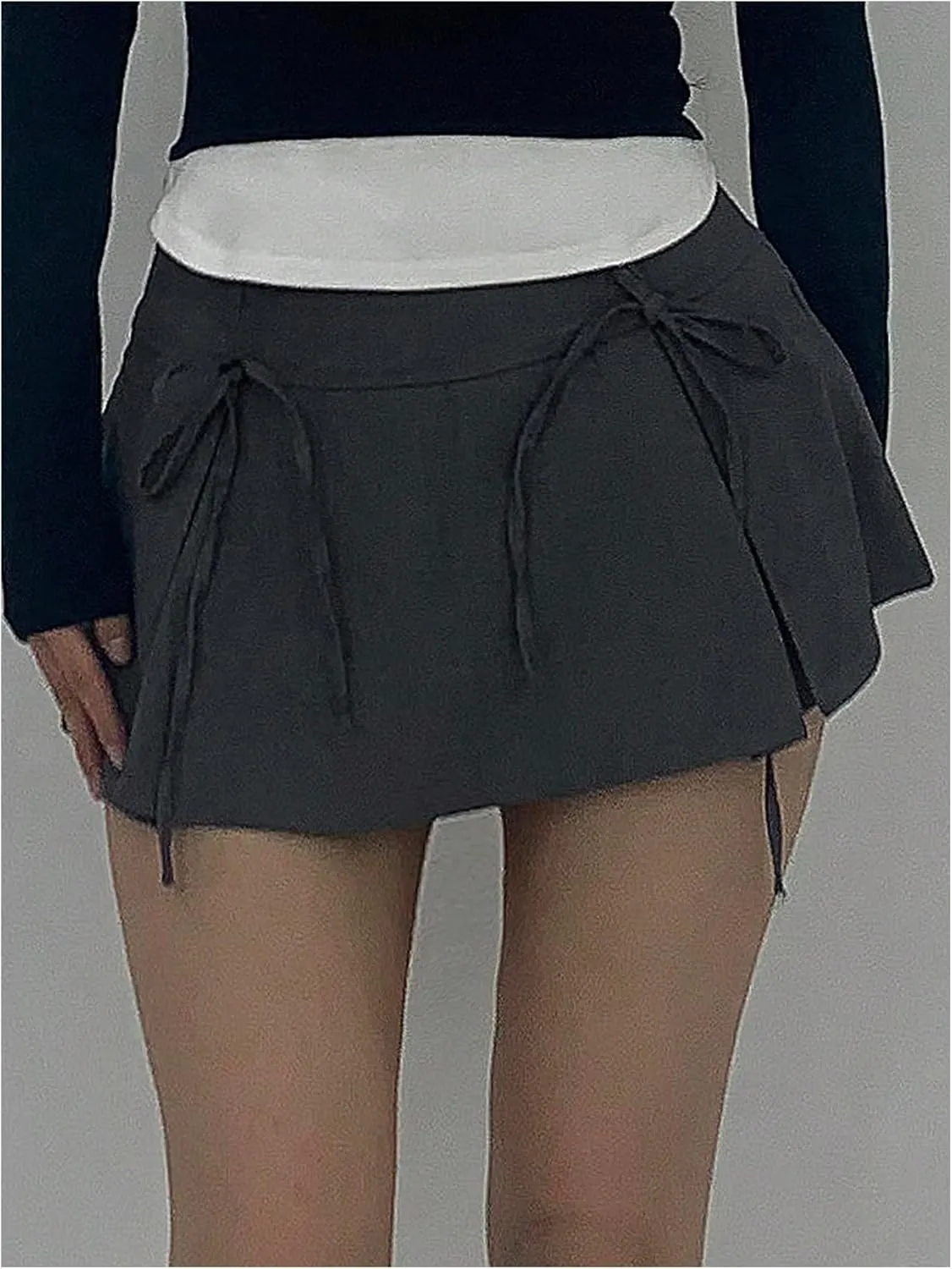 Floerns Women's Bow Pleated A Line Mini Skirt Flared Skirts with Built in Shorts