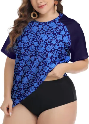 FOREYOND Plus Size Rash Guard Shirts for Women Short Sleeve UPF 50  Sun Protection Swimwear Swim Suits Top