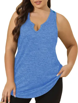 FOREYOND Women' s Plus Size Workout Tank Tops Loose Fit Athletic Sleeveless Tops V Neck Racerback Yoga Gym Summer Shirts