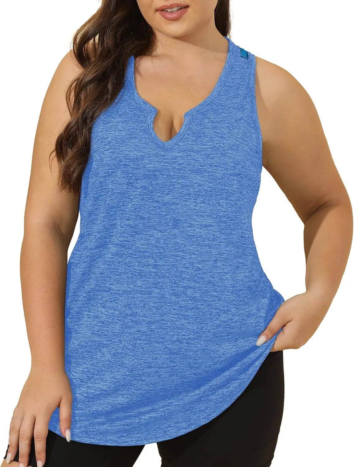 FOREYOND Women' s Plus Size Workout Tank Tops Loose Fit Athletic Sleeveless Tops V Neck Racerback Yoga Gym Summer Shirts