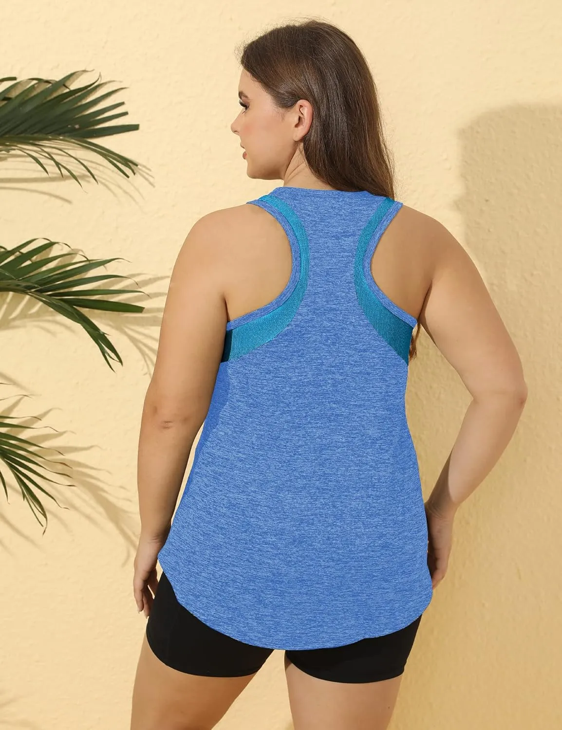 FOREYOND Women' s Plus Size Workout Tank Tops Loose Fit Athletic Sleeveless Tops V Neck Racerback Yoga Gym Summer Shirts