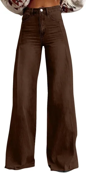 FQZWONG Wide Leg Jeans Woman Plus Size High Waisted Straight Palazzo Pants Loose Casual Solid Tummy Control Denim Sweatpants