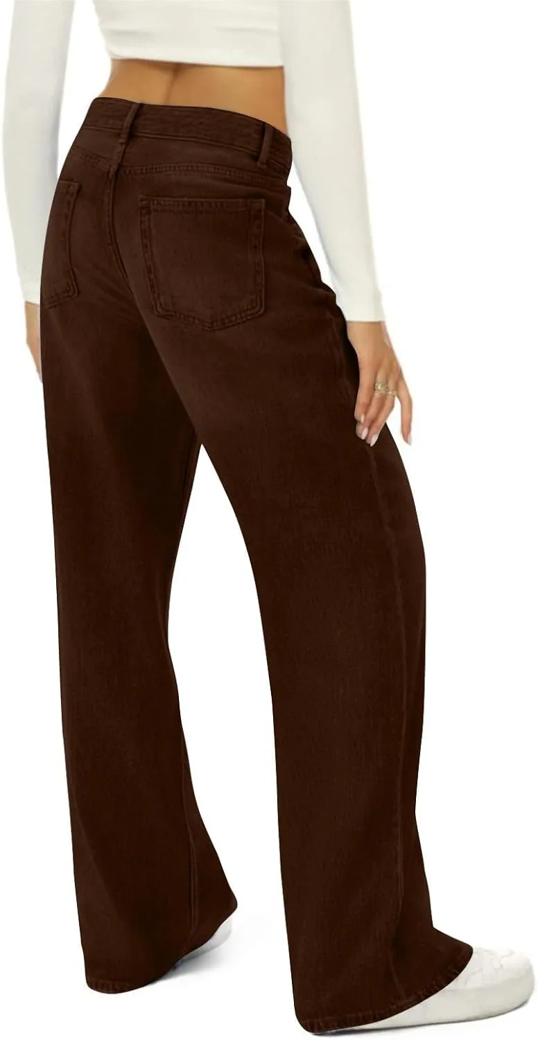 FQZWONG Wide Leg Jeans Woman Plus Size High Waisted Straight Palazzo Pants Loose Casual Solid Tummy Control Denim Sweatpants