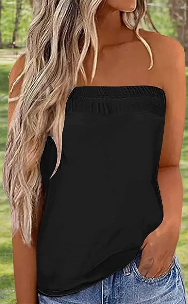 Fronage Womens Tube Tops Strapless Striped Tanks Backless Sexy Casual Bandeau Sleeveless Shirts
