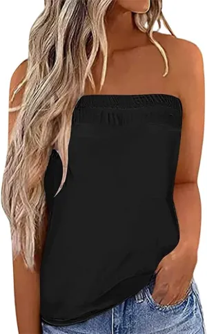 Fronage Womens Tube Tops Strapless Striped Tanks Backless Sexy Casual Bandeau Sleeveless Shirts