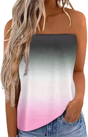 Fronage Womens Tube Tops Strapless Striped Tanks Backless Sexy Casual Bandeau Sleeveless Shirts