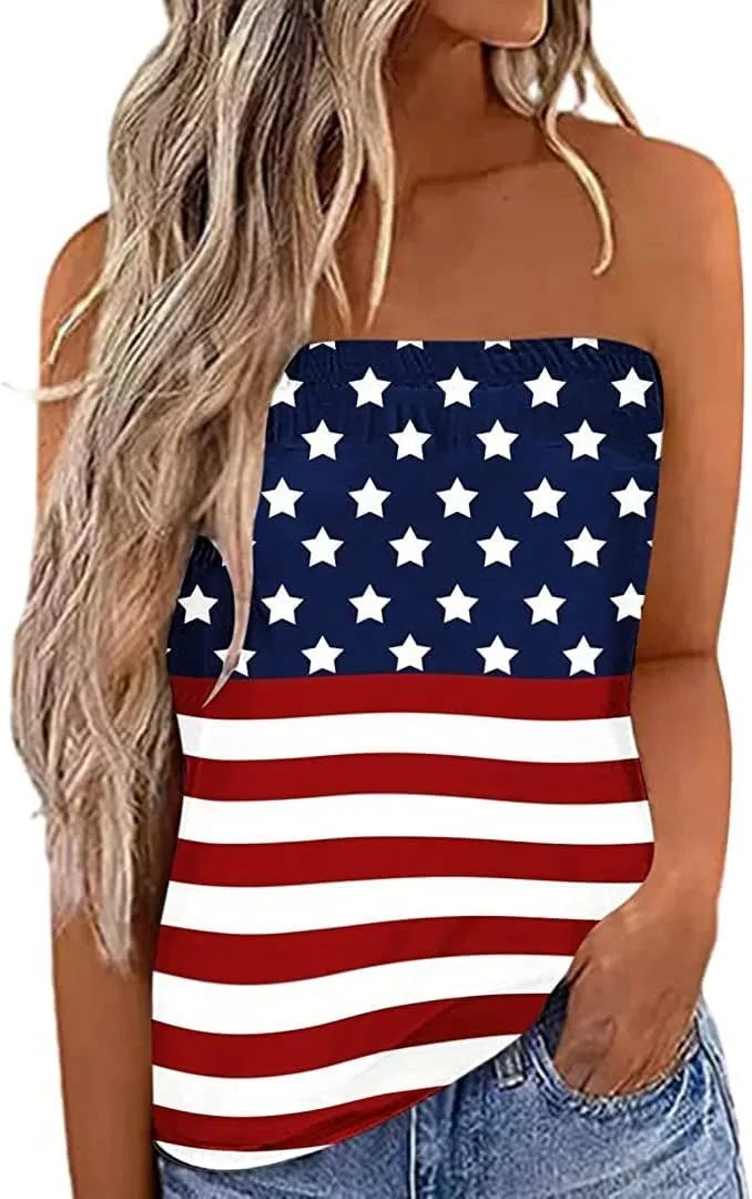 Fronage Womens Tube Tops Strapless Striped Tanks Backless Sexy Casual Bandeau Sleeveless Shirts