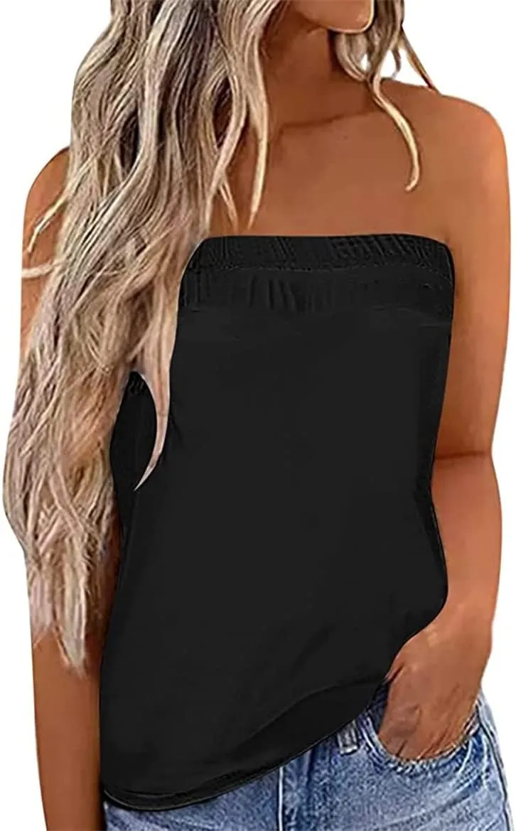 Fronage Womens Tube Tops Strapless Striped Tanks Backless Sexy Casual Bandeau Sleeveless Shirts