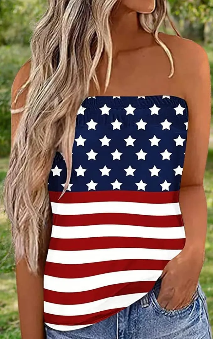 Fronage Womens Tube Tops Strapless Striped Tanks Backless Sexy Casual Bandeau Sleeveless Shirts