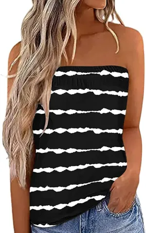 Fronage Womens Tube Tops Strapless Striped Tanks Backless Sexy Casual Bandeau Sleeveless Shirts