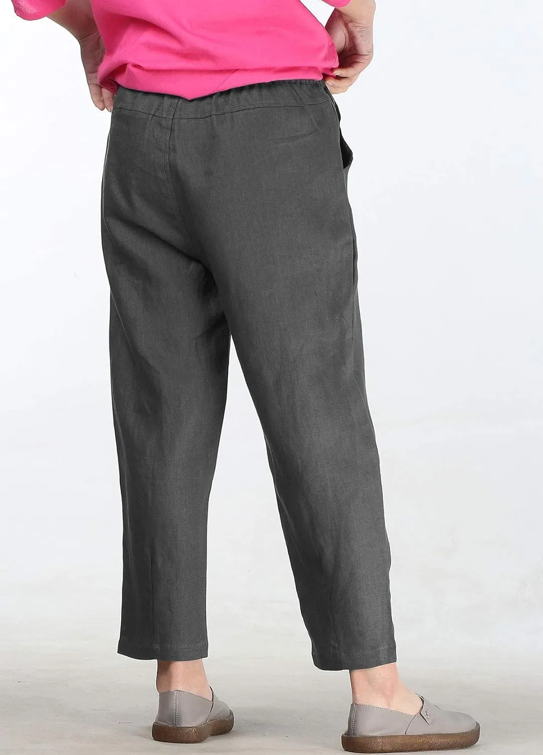 FTCayanz Women's Linen Harm Pants Summer Casual Cropped Pant Work Ankle Trousers with Pockets