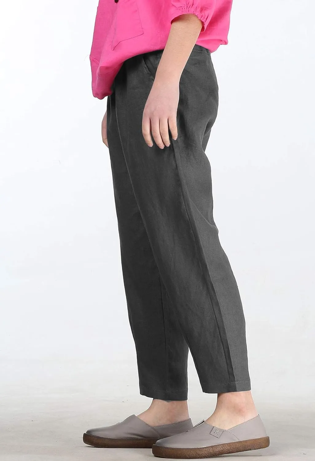 FTCayanz Women's Linen Harm Pants Summer Casual Cropped Pant Work Ankle Trousers with Pockets