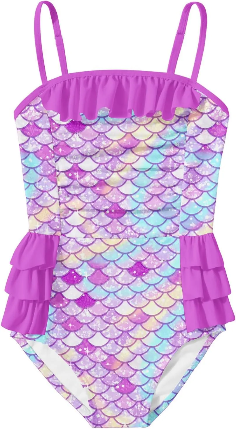 Funnycokid Girls Swimsuit One Piece Cute Bathing Suit Little Kids Swimwear 3-8 Years