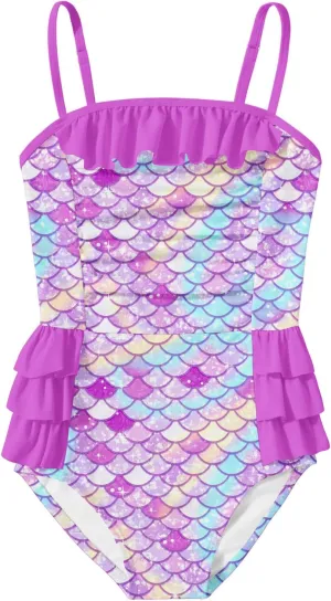 Funnycokid Girls Swimsuit One Piece Cute Bathing Suit Little Kids Swimwear 3-8 Years