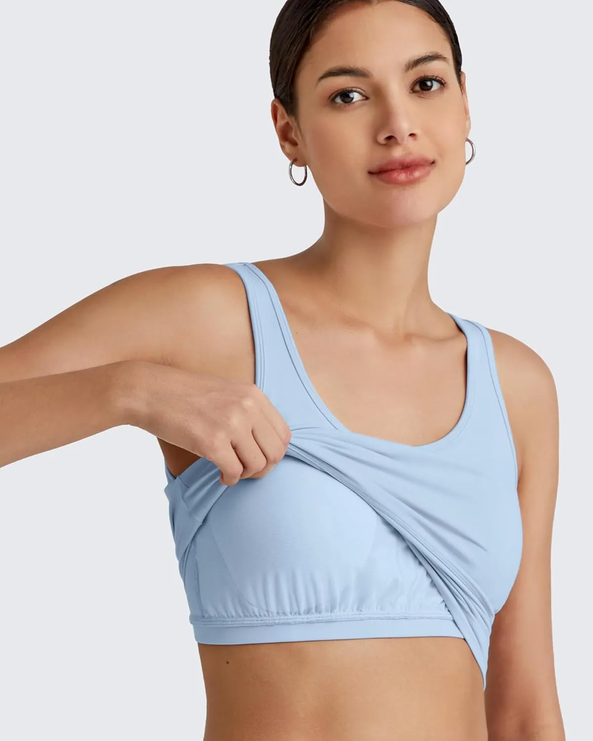 G4Free BareFeel Built in Bra Workout Tank Tops Removable Padded Longline Sports Bras Waist Length Athletic Tanks