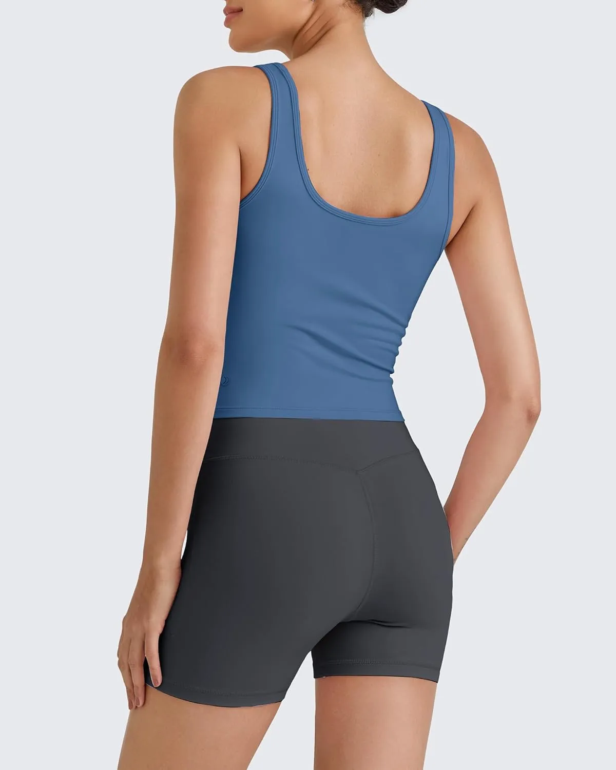G4Free BareFeel Built in Bra Workout Tank Tops Removable Padded Longline Sports Bras Waist Length Athletic Tanks