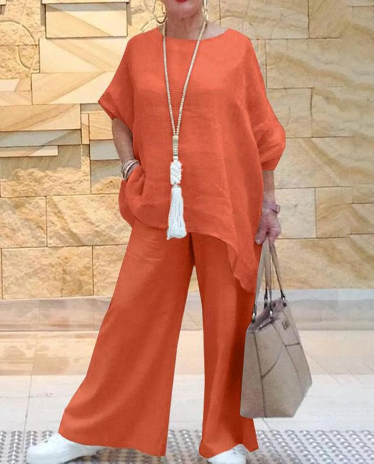 Geleglaer Linen Set for Women Cotton Pant Suit Flowy Wide Leg Dressy Pants Sets Casual 2 Piece Outfits Pantsuit 2024 Summer