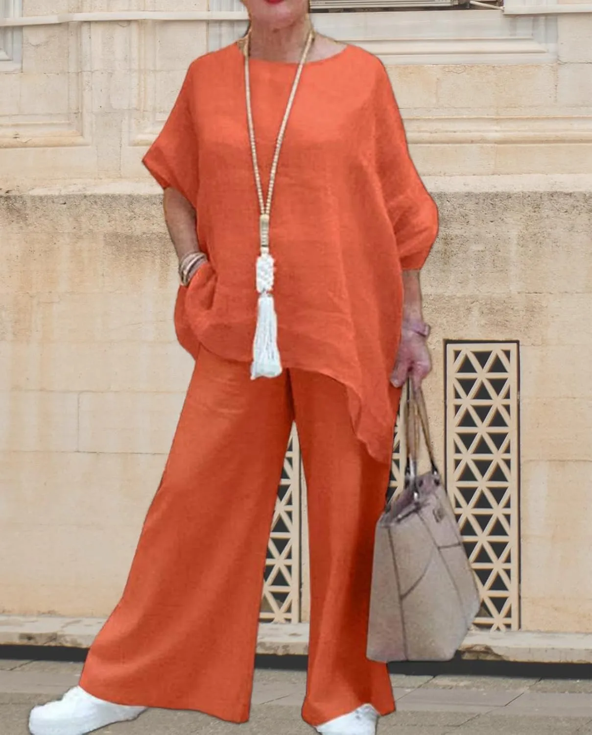 Geleglaer Linen Set for Women Cotton Pant Suit Flowy Wide Leg Dressy Pants Sets Casual 2 Piece Outfits Pantsuit 2024 Summer