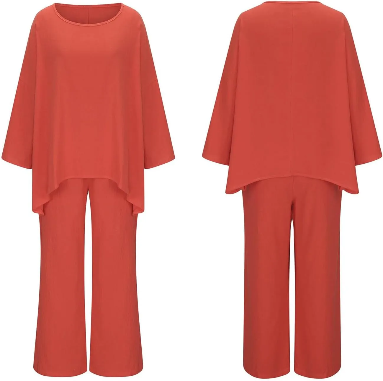 Geleglaer Linen Set for Women Cotton Pant Suit Flowy Wide Leg Dressy Pants Sets Casual 2 Piece Outfits Pantsuit 2024 Summer