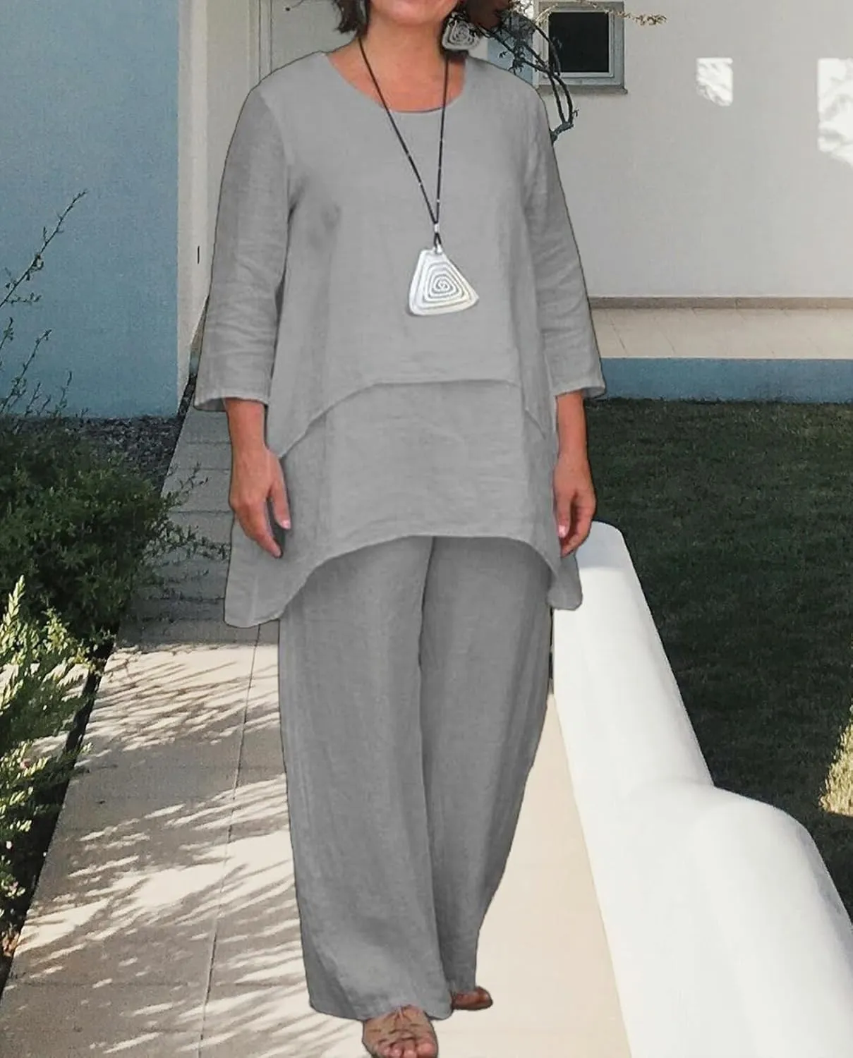 Geleglaer Linen Set for Women Cotton Pant Suit Flowy Wide Leg Dressy Pants Sets Casual 2 Piece Outfits Pantsuit 2024 Summer