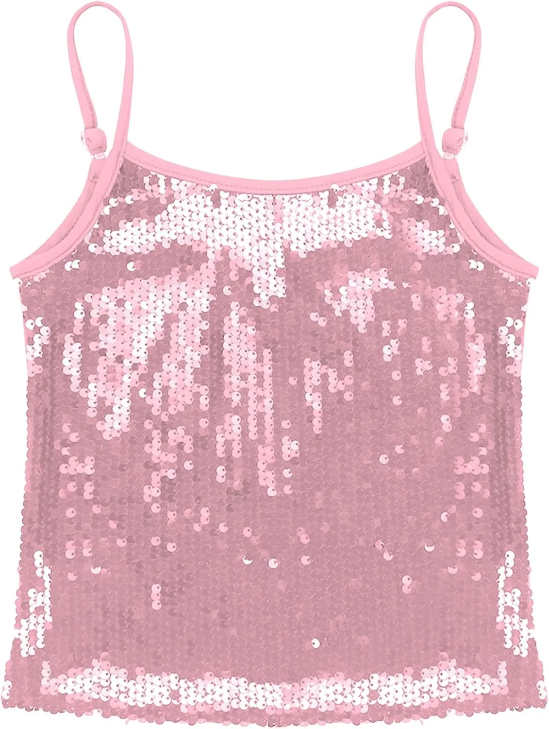 Girls Shiny Sequins Spaghetti Straps Tank Top Camisole Latin Jazz Hi Hop Dance Stage Performance Costume