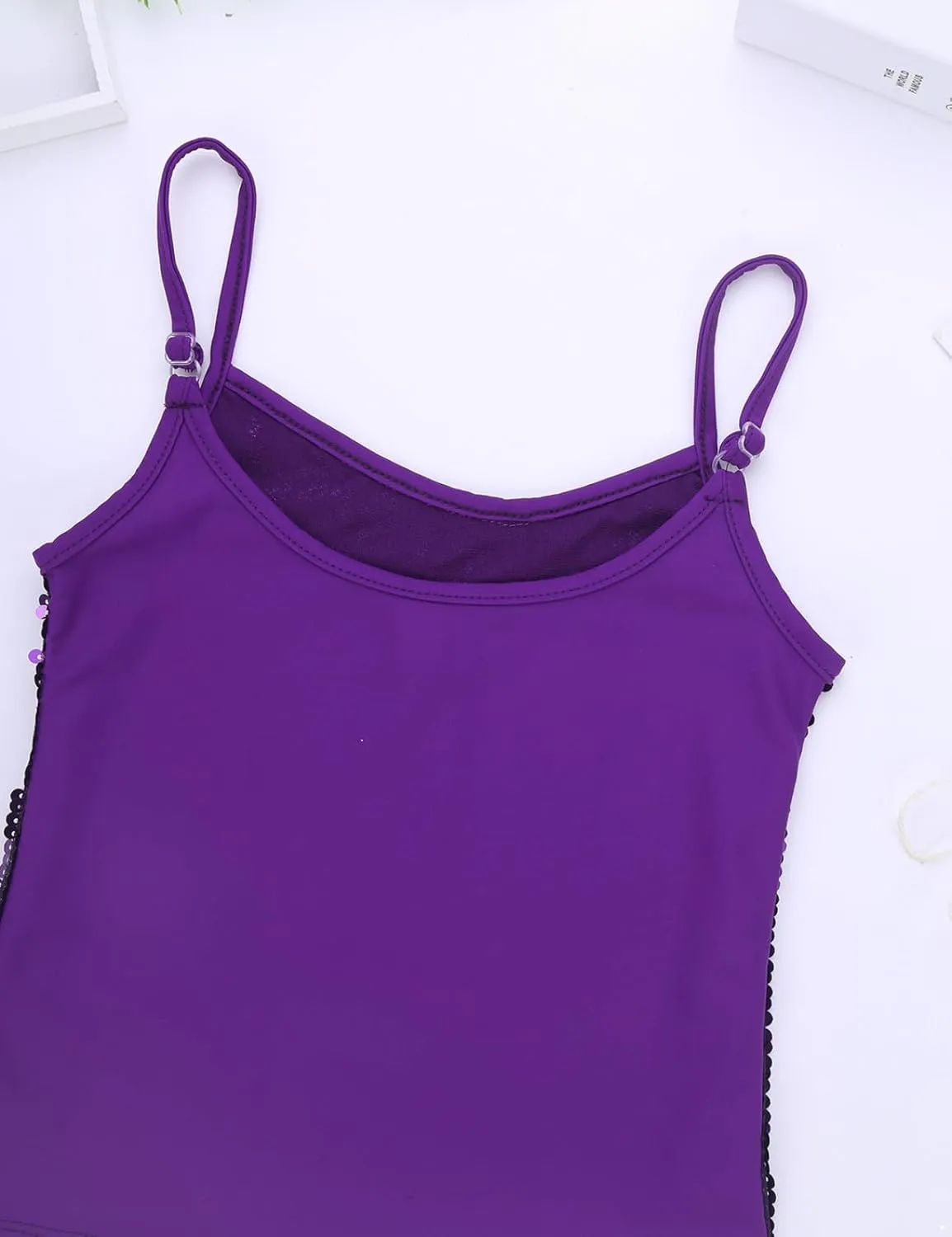 Girls Shiny Sequins Spaghetti Straps Tank Top Camisole Latin Jazz Hi Hop Dance Stage Performance Costume