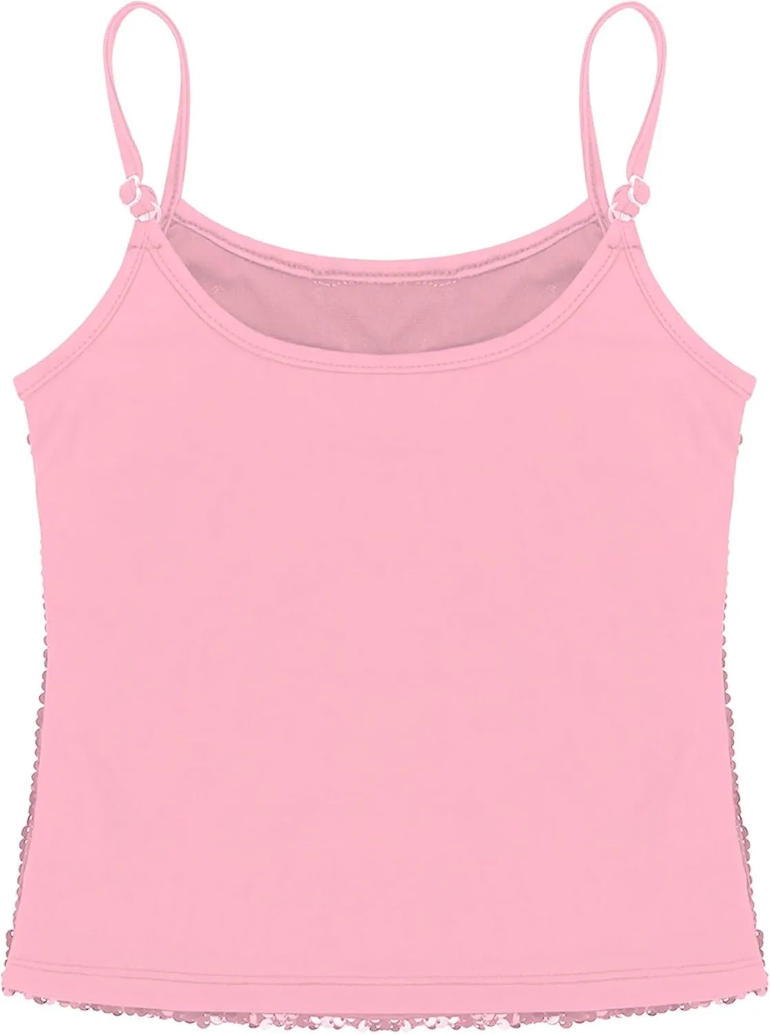 Girls Shiny Sequins Spaghetti Straps Tank Top Camisole Latin Jazz Hi Hop Dance Stage Performance Costume