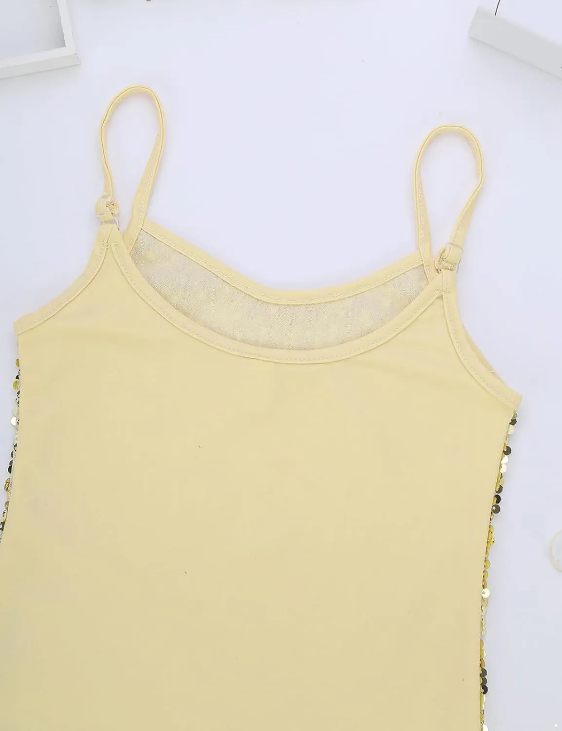 Girls Shiny Sequins Spaghetti Straps Tank Top Camisole Latin Jazz Hi Hop Dance Stage Performance Costume