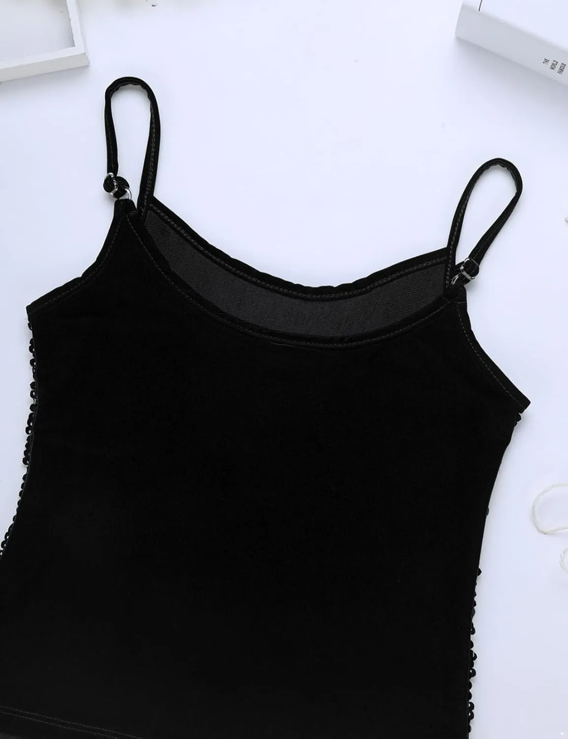 Girls Shiny Sequins Spaghetti Straps Tank Top Camisole Latin Jazz Hi Hop Dance Stage Performance Costume