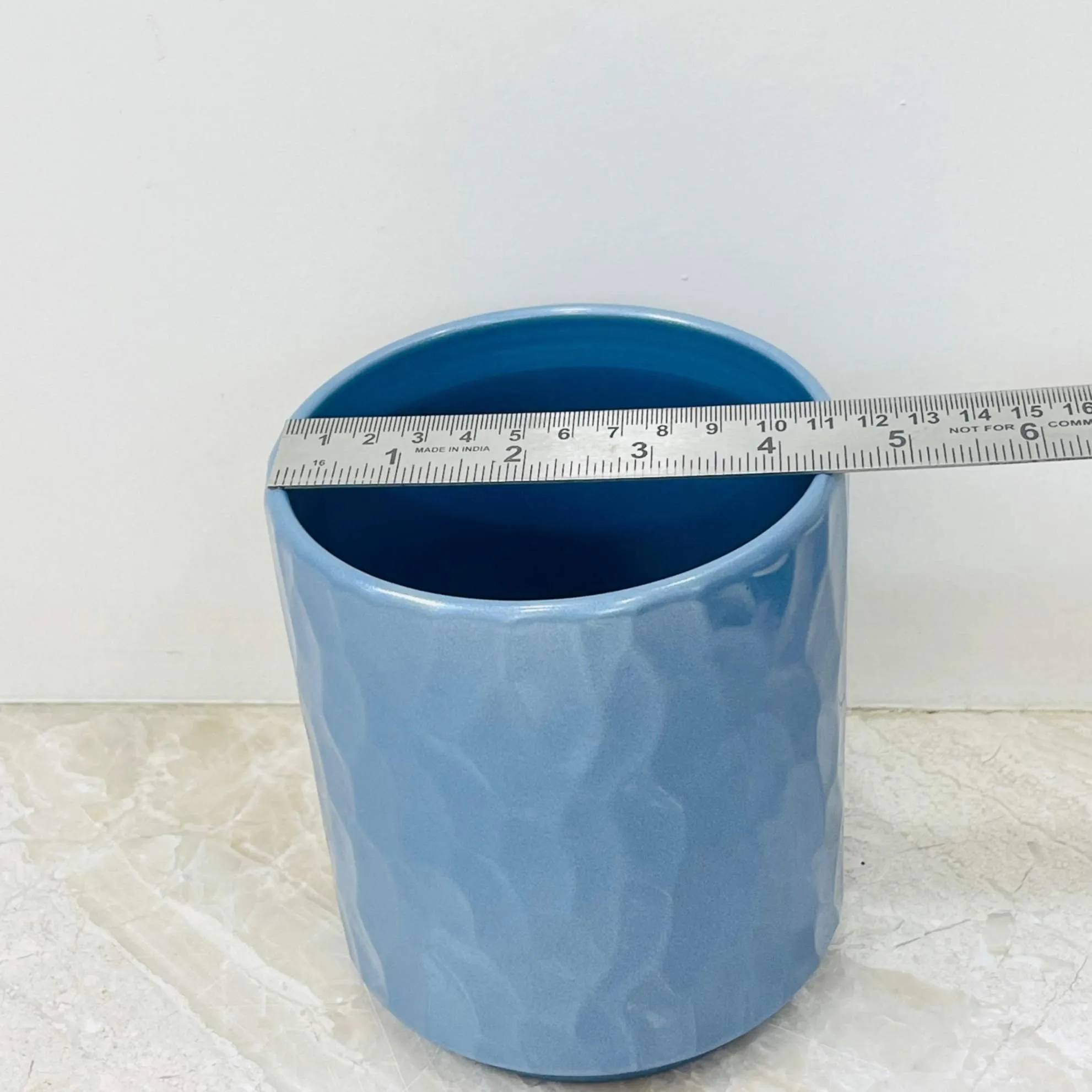 Glossy Blue Textured Ceramic Planter