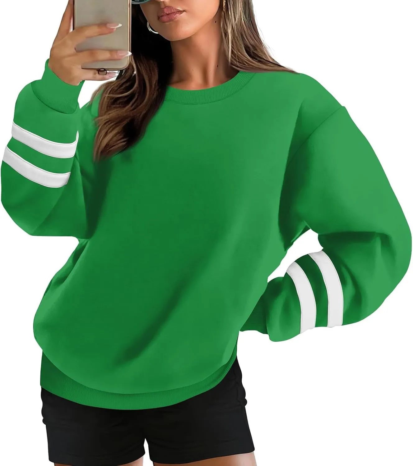 GOFULY Crewneck Sweatshirts Women Plus Size Oversized Fall Winter Pullover Long Sleeve Solid Sweatshirts Casual Shirts