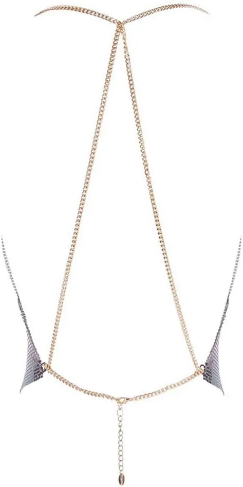 Gold Sexy Tops for Women Sparkly Deep V Neck Crop Tank Tops Cami Body Chain Top