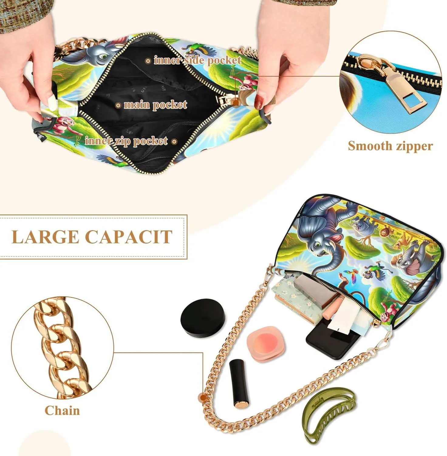 Graffiti Painting Abstract Chain Purse Hobo Clutch Bag Women's Designer Inspire Handbags Shoulder Strap
