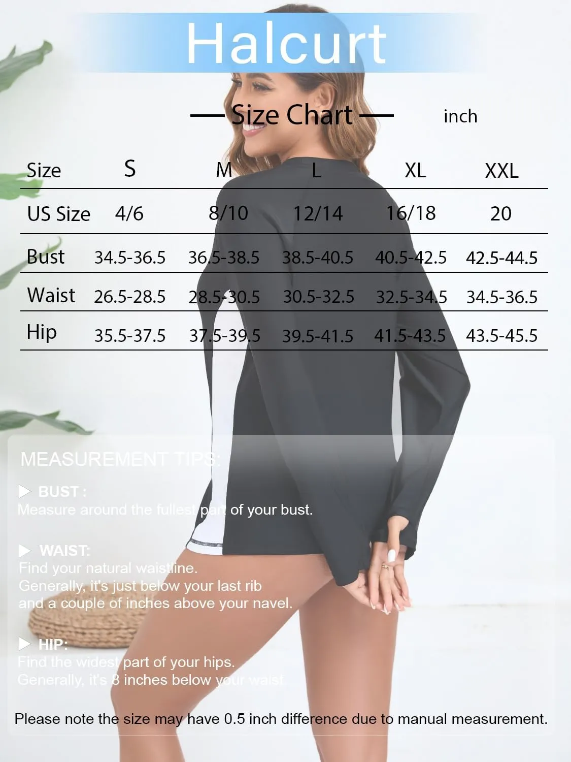 Halcurt Women's Long Sleeve Swim Shirt UPF 50  Rash Guard Top