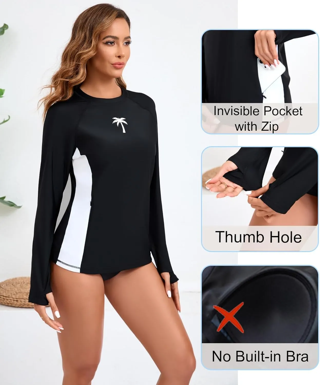 Halcurt Women's Long Sleeve Swim Shirt UPF 50  Rash Guard Top