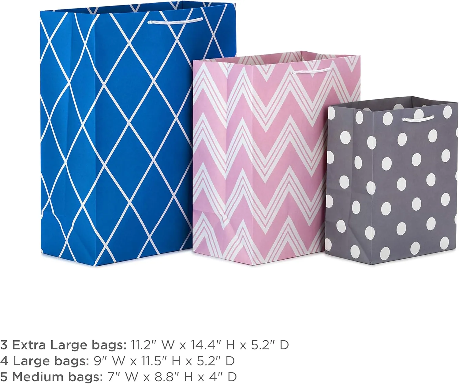 Hallmark Pastel Gift Bags in Assorted Sizes (Pack of 12-5 Medium 8", 4 Large 11", 3 Extra Large 14") for Baby Showers, Bridal Showers, Birthdays, Easter