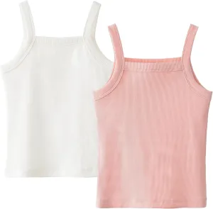 Happy Cherry Girls Tank Tops Pack for 2 Toddler Spaghetti Strap Ribbed Knit Undershirts Kids Cotton Basic Camisole 3-14Y