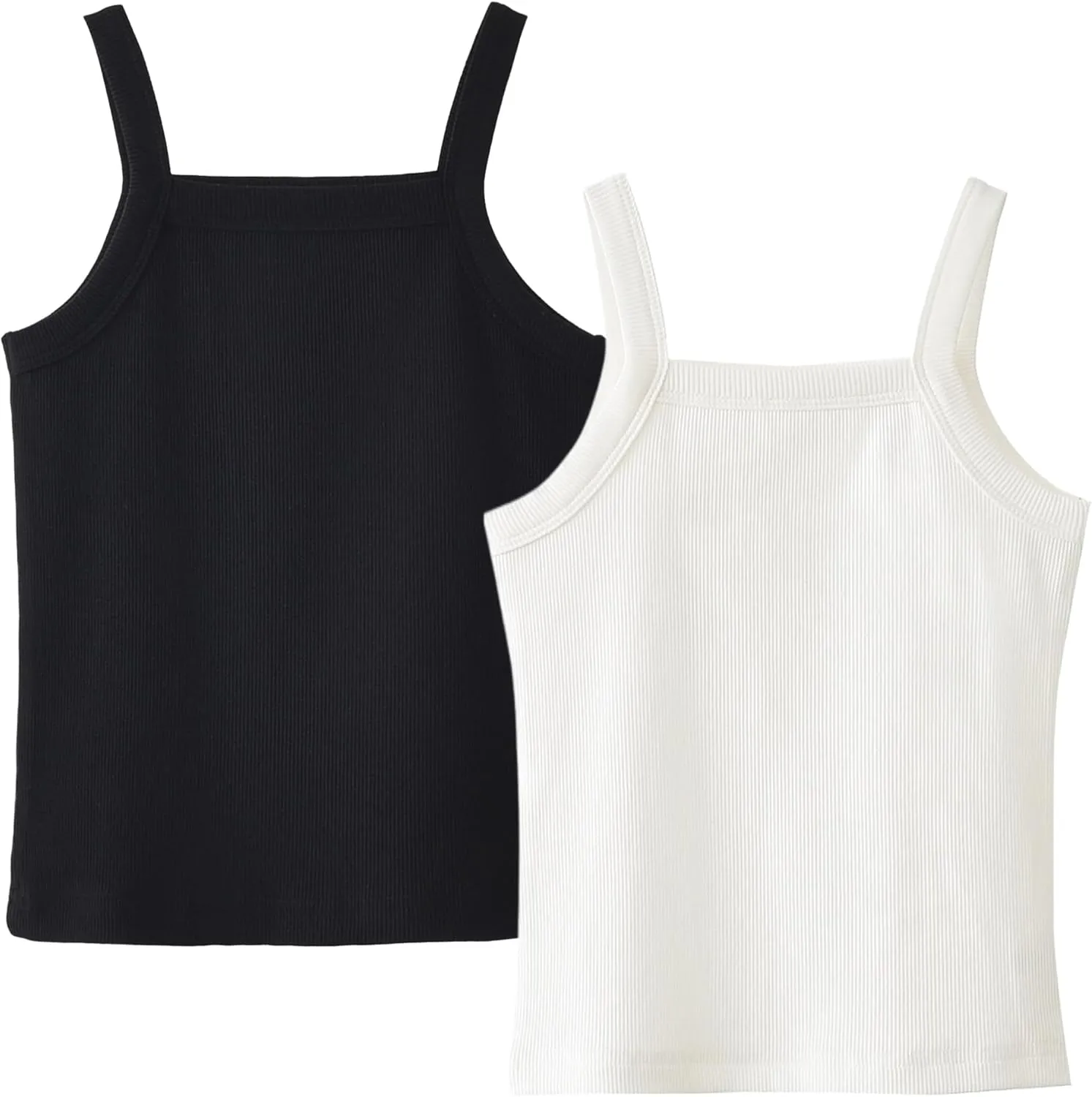 Happy Cherry Girls Tank Tops Pack for 2 Toddler Spaghetti Strap Ribbed Knit Undershirts Kids Cotton Basic Camisole 3-14Y