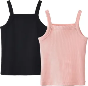 Happy Cherry Girls Tank Tops Pack for 2 Toddler Spaghetti Strap Ribbed Knit Undershirts Kids Cotton Basic Camisole 3-14Y