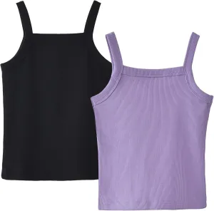 Happy Cherry Girls Tank Tops Pack for 2 Toddler Spaghetti Strap Ribbed Knit Undershirts Kids Cotton Basic Camisole 3-14Y