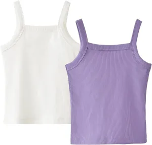 Happy Cherry Girls Tank Tops Pack for 2 Toddler Spaghetti Strap Ribbed Knit Undershirts Kids Cotton Basic Camisole 3-14Y