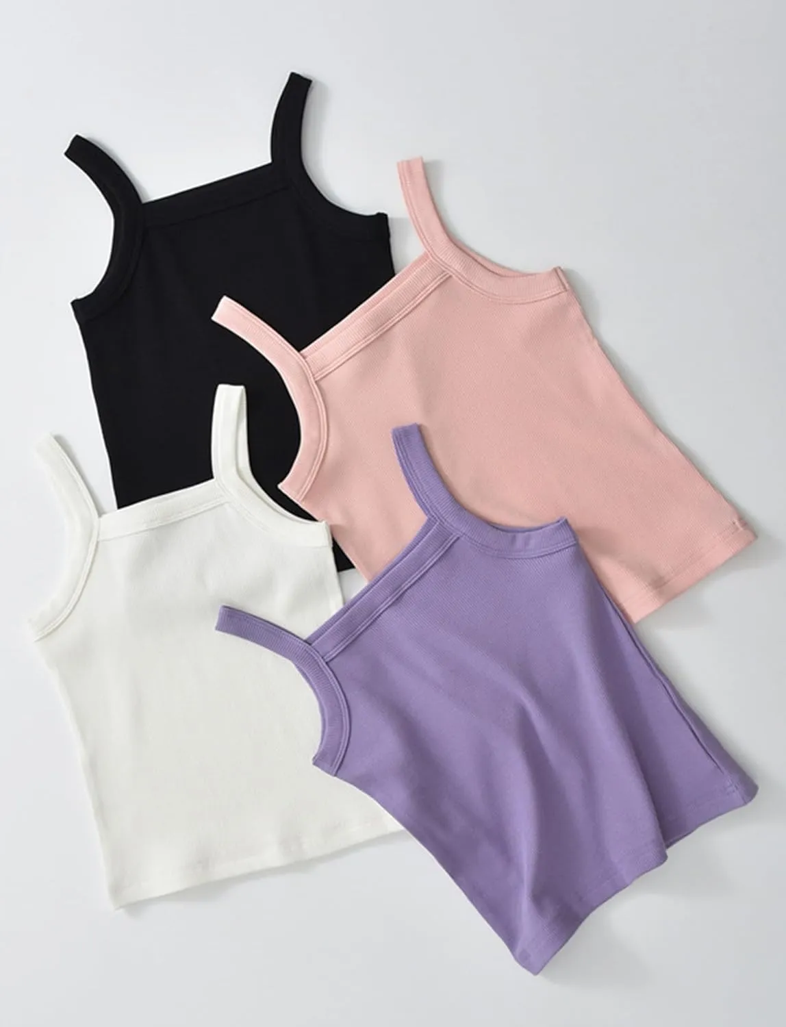 Happy Cherry Girls Tank Tops Pack for 2 Toddler Spaghetti Strap Ribbed Knit Undershirts Kids Cotton Basic Camisole 3-14Y