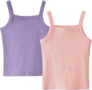 Happy Cherry Girls Tank Tops Pack for 2 Toddler Spaghetti Strap Ribbed Knit Undershirts Kids Cotton Basic Camisole 3-14Y