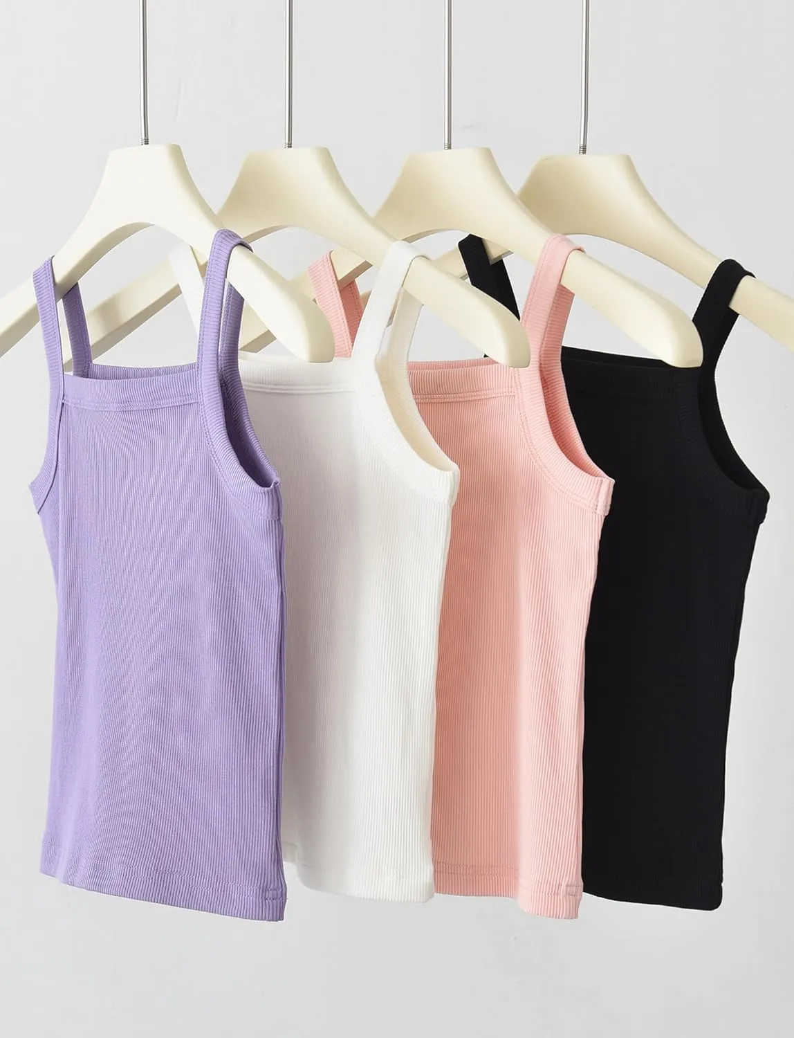 Happy Cherry Girls Tank Tops Pack for 2 Toddler Spaghetti Strap Ribbed Knit Undershirts Kids Cotton Basic Camisole 3-14Y